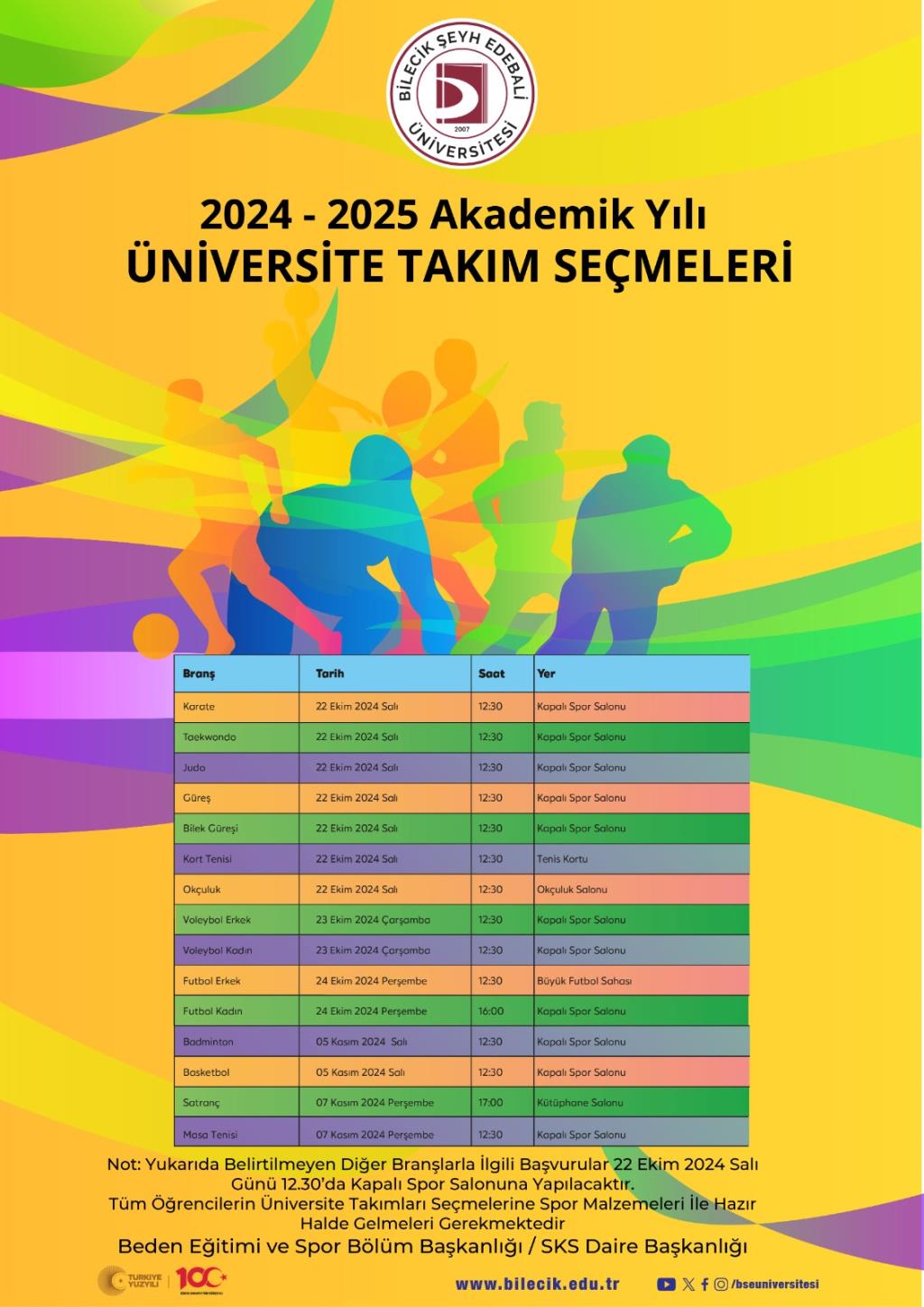 2024-2025 Eğitim-Öğretim Yılı Üniversite Takımları Seçmeleri Başlıyor