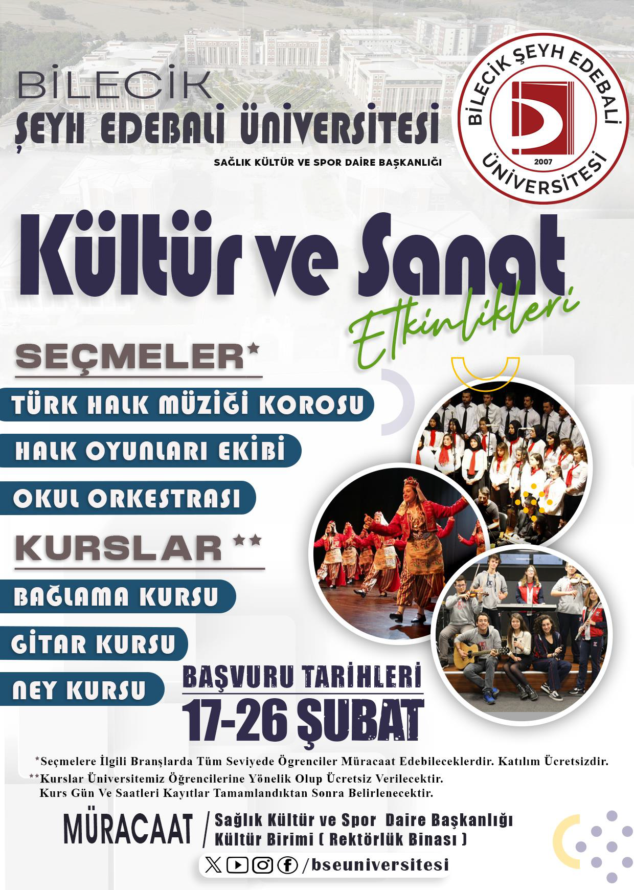 Bilecik Şeyh Edebali Üniversitesi Rektörlüğü Sağlık, Kültür ve Spor Daire Başkanlığı Kültür ve Sanat Etkinlikleri