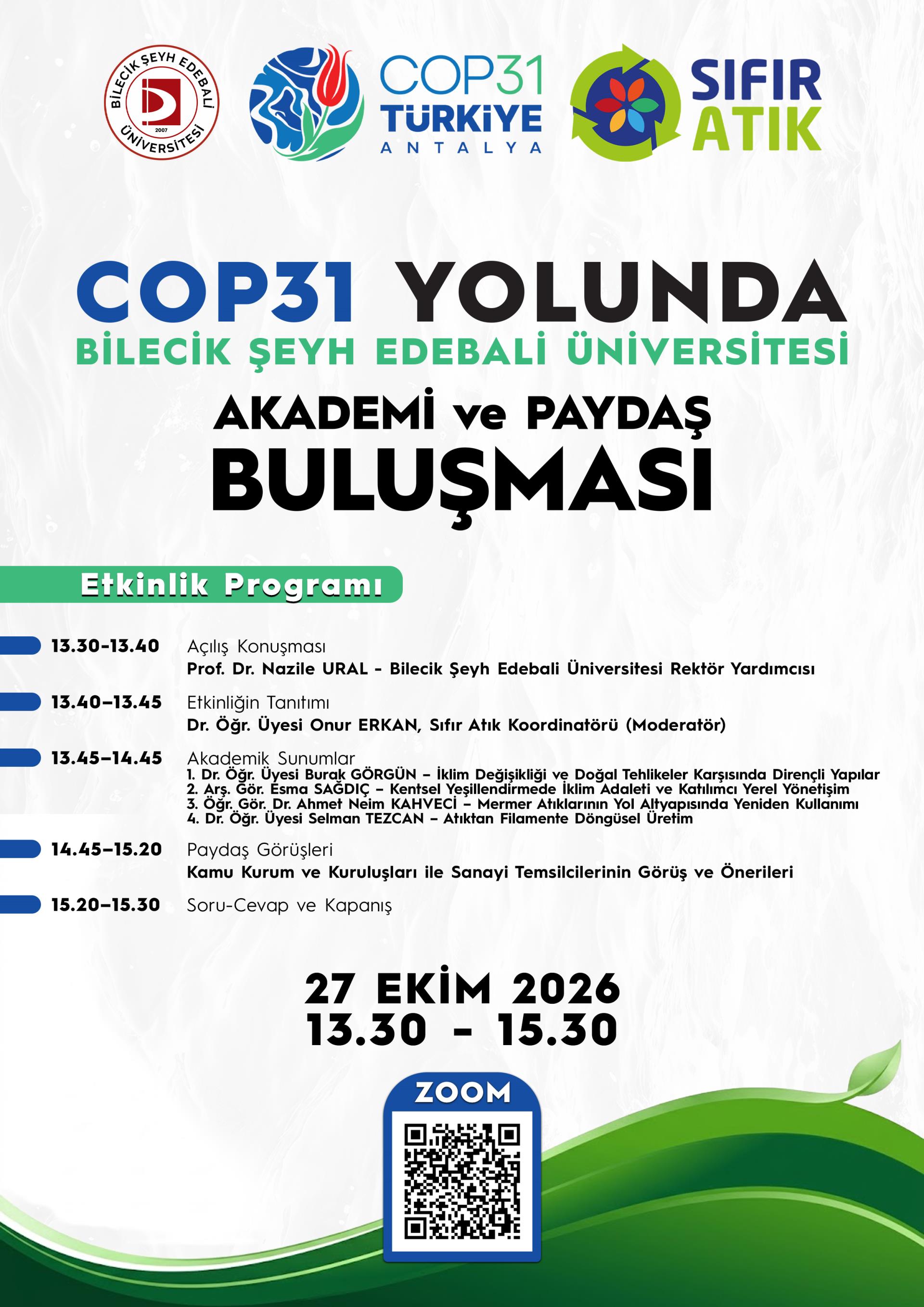 COP31 Yolunda Bilecik Şeyh Edebali Üniversitesi: Akademi ve Paydaş Buluşması Webinarı