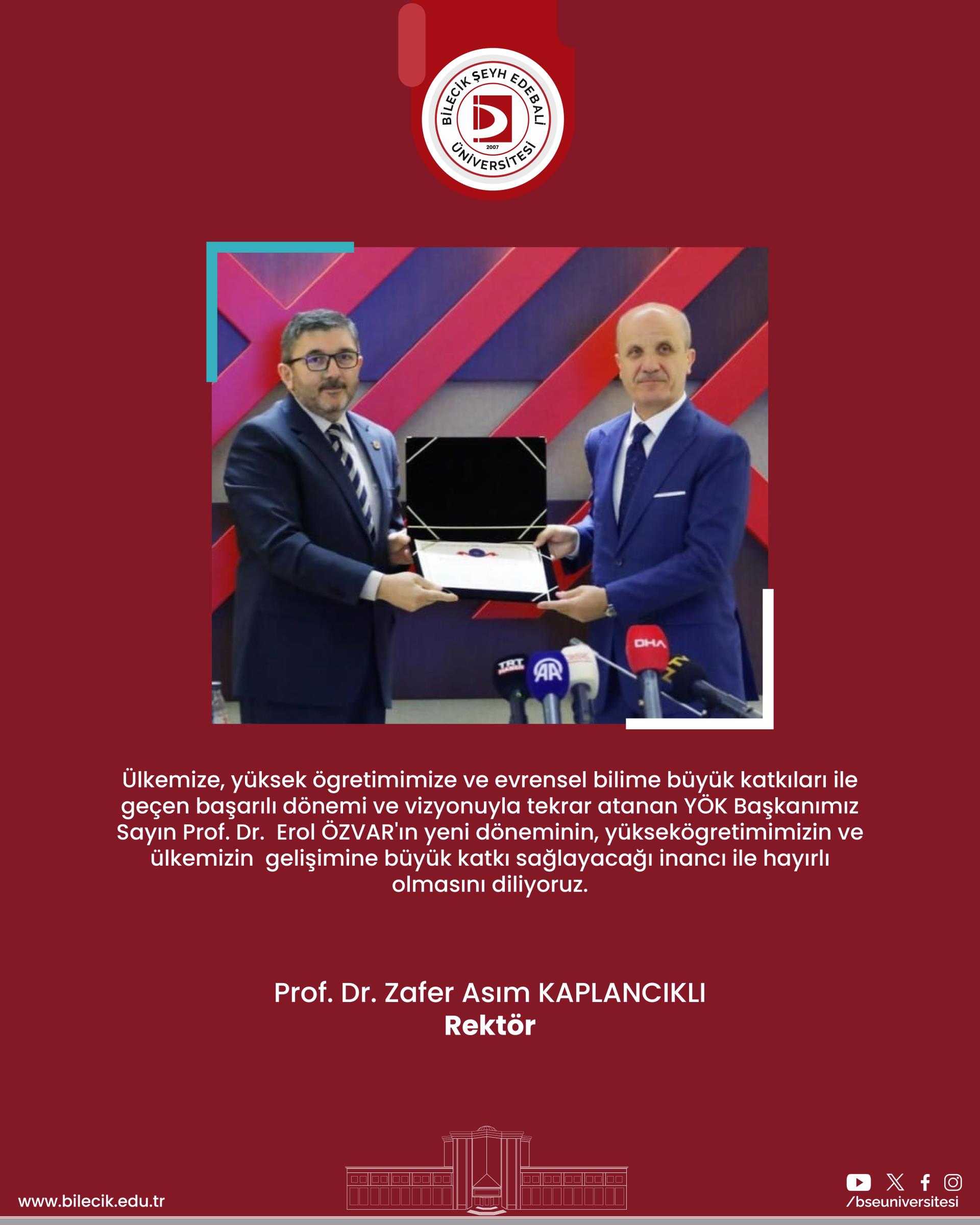 Üniversitemiz Rektörü Prof. Dr. Zafer Asım Kaplancıklı'dan, YÖK Başkanlığına yeniden atanan Pro ... poster