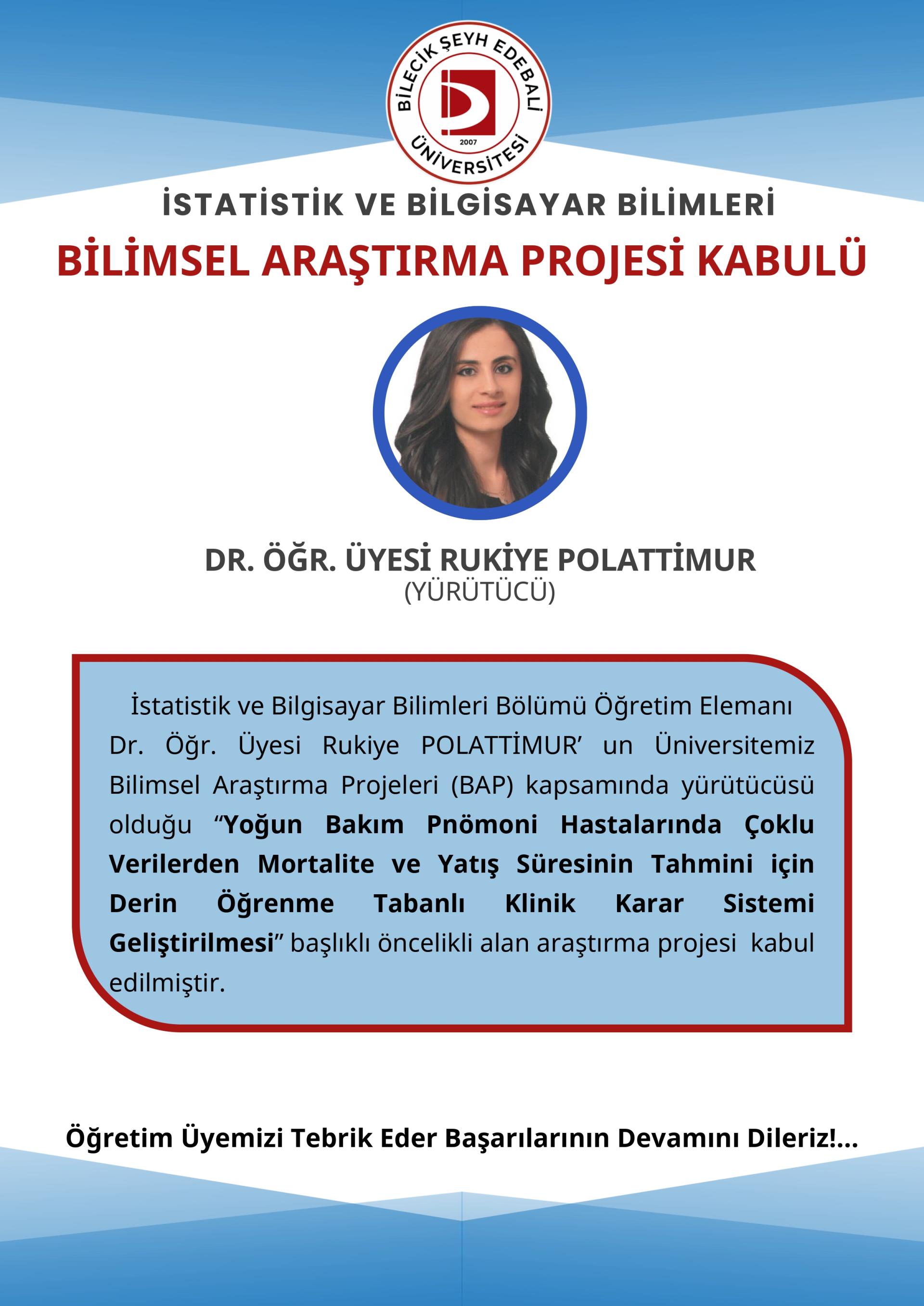 Öğretim Üyemizin BAP Proje Başarısı